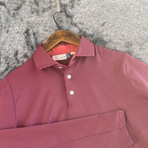 KJUS Sören Mens Polo Shirt Medium Long Sleeve Pink/Navy Striped Comfort Fit UPF